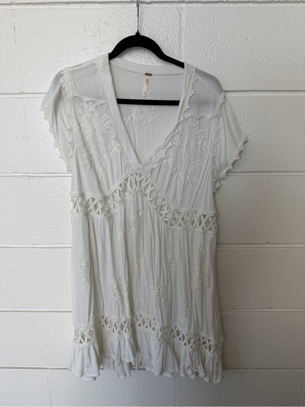 Free People Cream Embroidered V-Neck Tunic